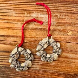 Set of Vintage Pewter Seashells on Wreath Christmas Ornament by Seagull
